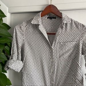 White and Black Button Down Blouse